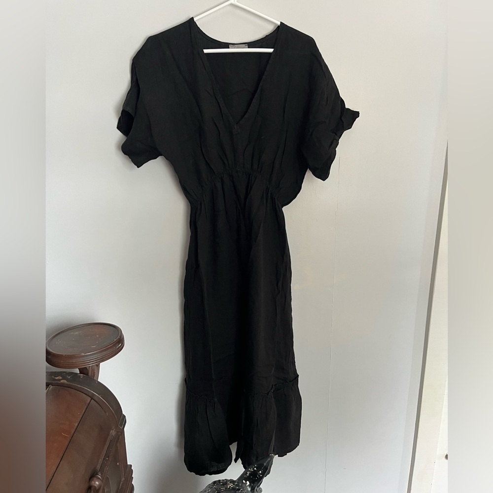 Black linen dress